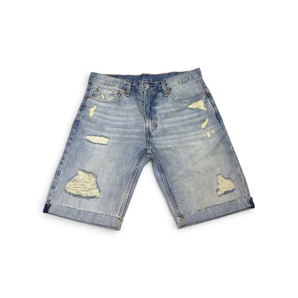 Levi's 511 Slim Fit Denim Shorts Mens Size 36 Light Wash Distressed Jorts Ripped